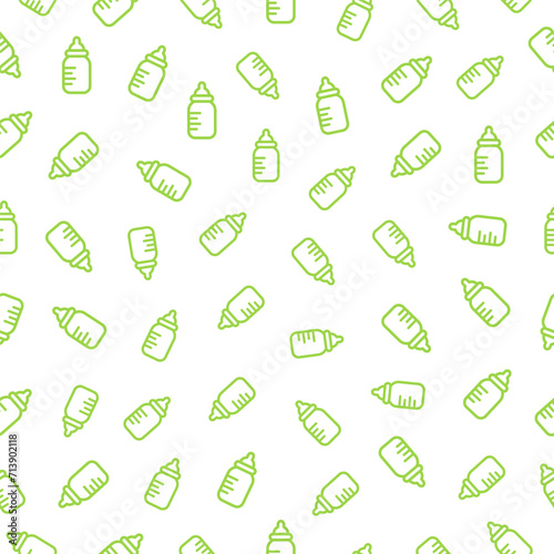 Seamless pattern with green baby bottles