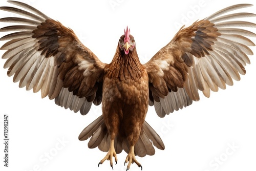Image of a brown chicken with wings open alone