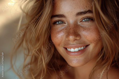 Radiant Young Woman with Freckles Smiling