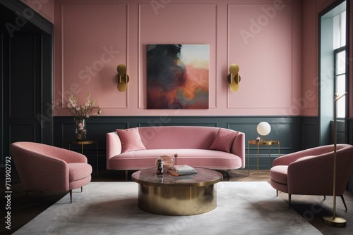 Contemporary pink lounge. Generative AI