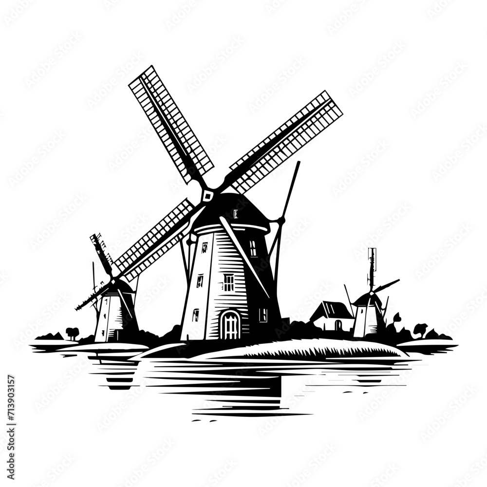 windmill, tidal mills, vector illustrator.