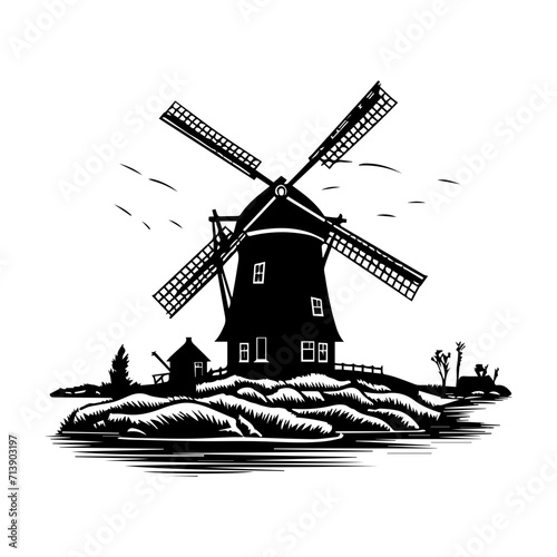 windmill, tidal mills, vector illustrator.