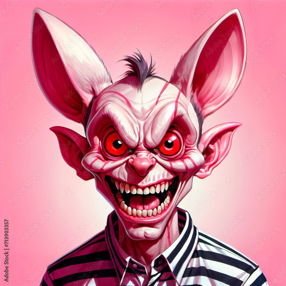 The Sinister Goblin: A Modern Fantasy Drawing with Red Eyes, Big Ears, Striped ShirtThe Sinister Goblin: A Modern Fantasy Drawing with Red Eyes, Big Ears, Striped Shirt