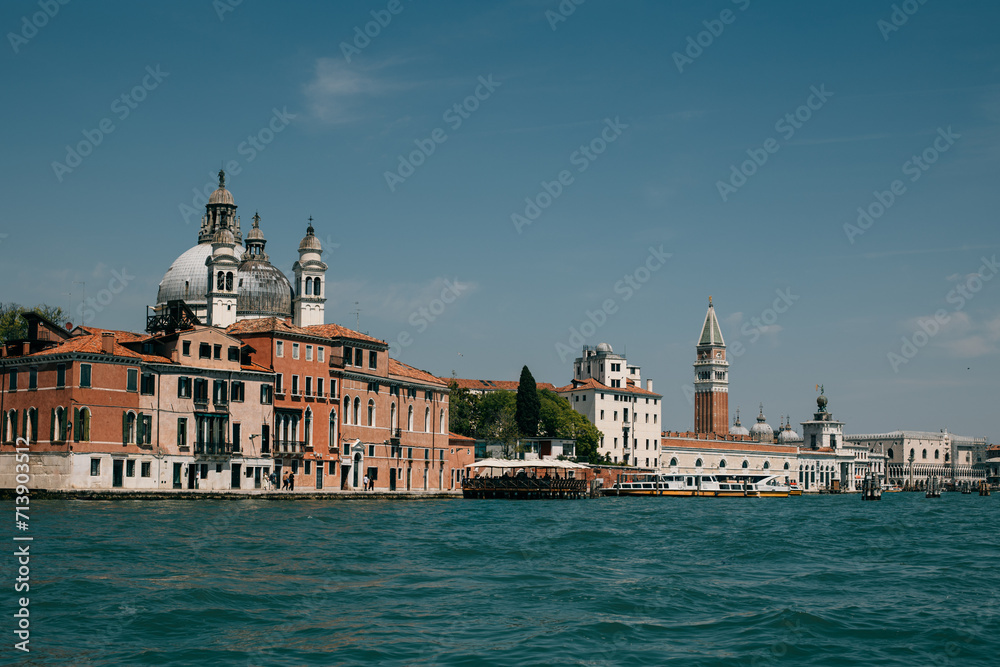 Amazing cityscape view of Venice old town and the sea. Travel destination in Italy.