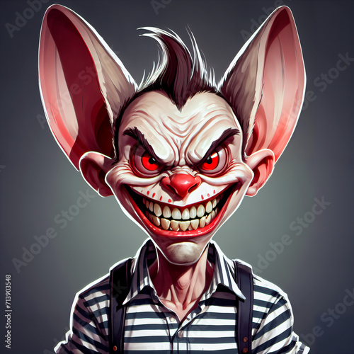 The Sinister Goblin: A Modern Fantasy Drawing with Red Eyes, Big Ears, Striped ShirtThe Sinister Goblin: A Modern Fantasy Drawing with Red Eyes, Big Ears, Striped Shirt