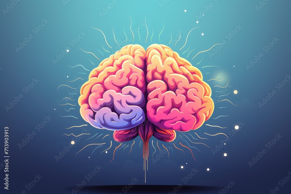 3D brain icon vector space illustration, cognitive science, educational ...