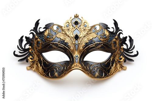 Isolated white background with black and golden carnival mask.