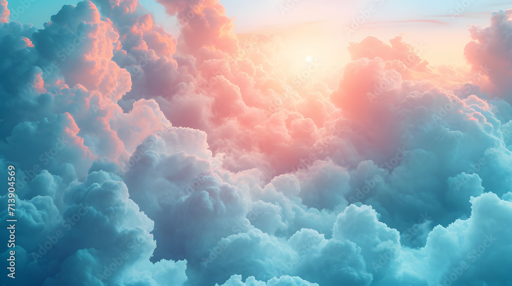 sunrise from above the clouds, cloudy sky background