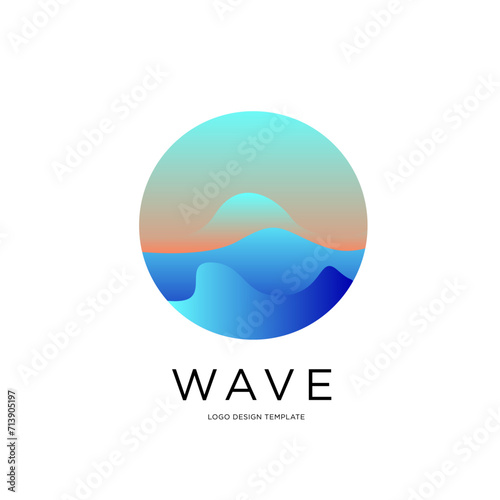 Vector Blue Wave illustration in the circle for Logo Design