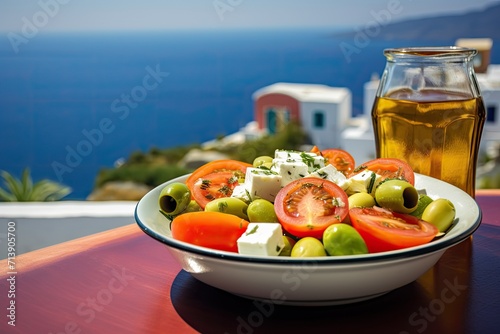 Greek summer: olive oil, tomatoes, Aegean view - the essence of Greek cuisine.
