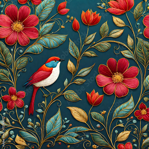 The crimson chat silk-tapestry is a stunning and luxurious piece of textile art that is bound to capture anyone's attention. Made with the utmost care and precision, it features intricate patterns wov photo
