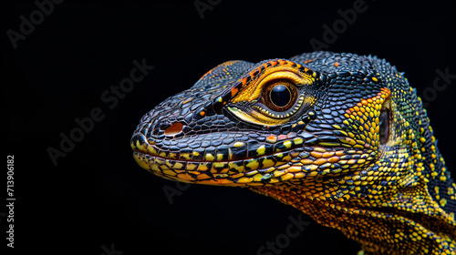 closeup portrait of an Eastern Monitor Lizard on isolated black background  World Animals Day  National Animals  Religious Animals  Generative Ai