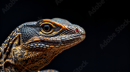 closeup portrait of an Eastern Monitor Lizard on isolated black background  World Animals Day  National Animals  Religious Animals  Generative Ai