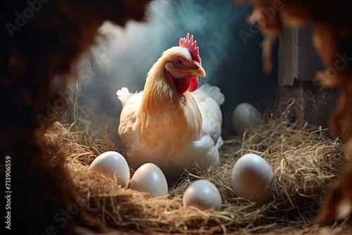 Hen hatches egg in coop