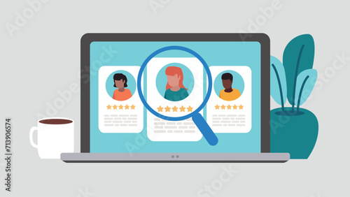 Vektor-Illustration eines Laptop-Bildschirms mit der Wahl der neuen Mitarbeiter - Recruitment-Konzept