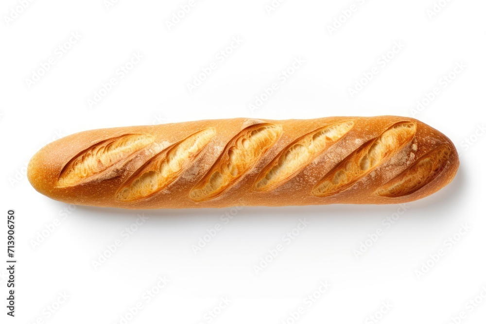 Overhead perspective of a baguette on a white backdrop. Overhead perspective of a baguette on a white backdrop.