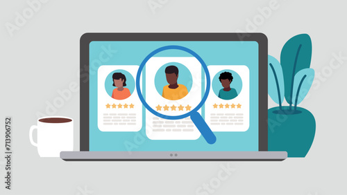 Vektor-Illustration eines Laptop-Bildschirms mit der Wahl der neuen Mitarbeiter - Recruitment-Konzept