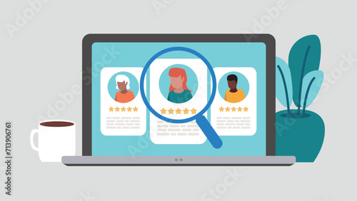 Vektor-Illustration eines Laptop-Bildschirms mit der Wahl der neuen Mitarbeiter - Recruitment-Konzept