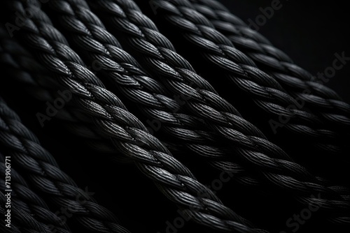 Close-up of thin rope on black background. photo