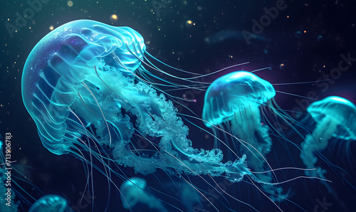 jellyfish in the water, Generative AI © simba kim