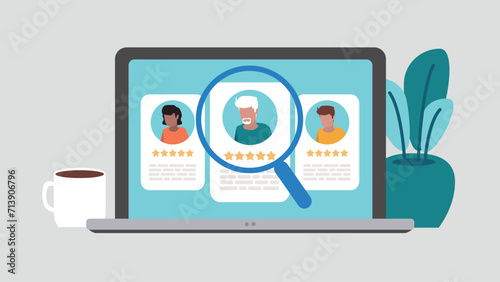 Vektor-Illustration eines Laptop-Bildschirms mit der Wahl der neuen Mitarbeiter - Recruitment-Konzept