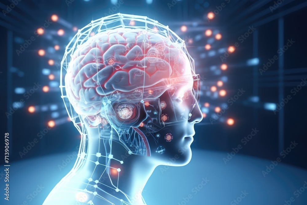 Obraz premium Nebula Neural Colorful Brain Cell Energy Connections, Brain Dots Pattern Neuronal Network, Vibrant Digital Art Microscopic Mycelium Membran, Colored DNA background and motley radiant medical Wallpaper