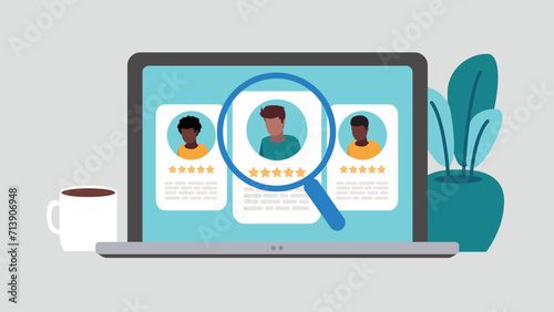 Vektor-Illustration eines Laptop-Bildschirms mit der Wahl der neuen Mitarbeiter - Recruitment-Konzept