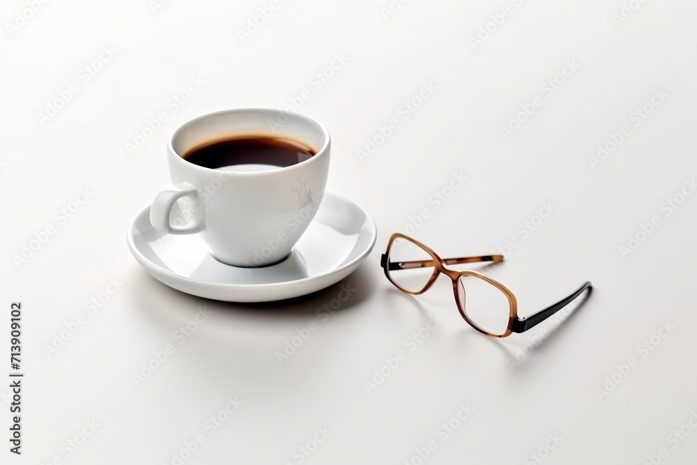 cup of coffee and notebook with a Glass cup of coffee and notebook with a Glass