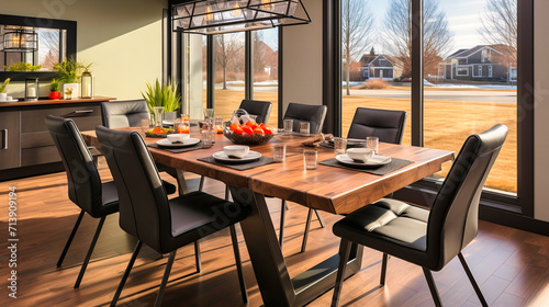 Indulge in luxury with this modern dining room design. A bright and elegant space  perfect for a comfortable and stylish family dinner.