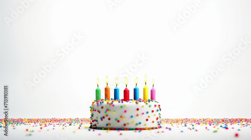 Vibrant Birthday Cake with Twenty One Colorful Candles for a Joyous Celebration, Isolated on a White Background with Copy-Space for Text or Promotional Content