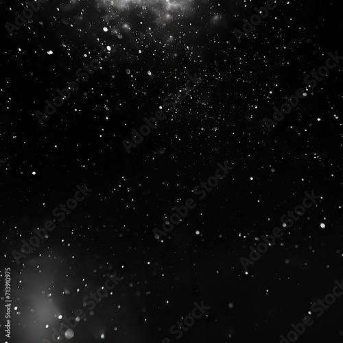 Snowflakes on black background, heavy snow flakes isolated, Flying rain, overlay effect for composition, starry night sky, particles, montion, space, universe, 