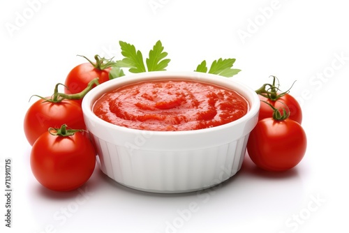 Closeup of isolated tomato paste on white background