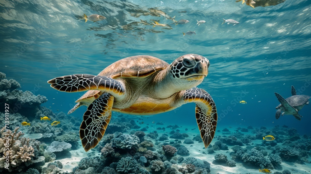 Fototapeta premium Graceful Seas: Pristine Coral Reef Teeming with Vibrant Marine Life