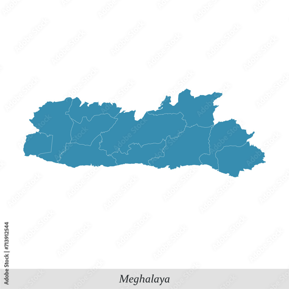 Fototapeta premium map of Meghalaya is a state of India with districts
