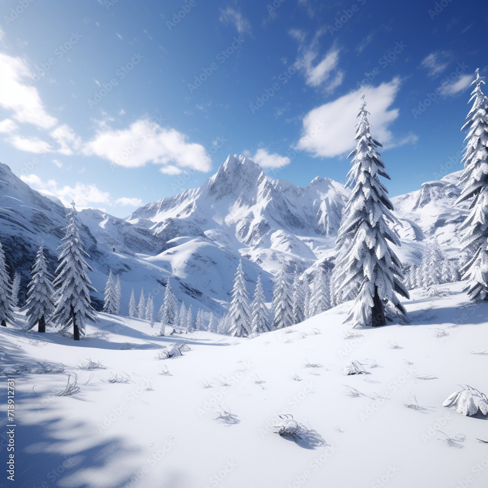 Snowy landscape created with Generative Ai Snowy landscape created with Generative Ai