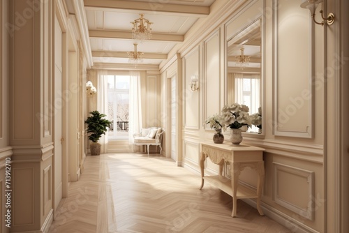 Interior of luxary hallway in chic classic house