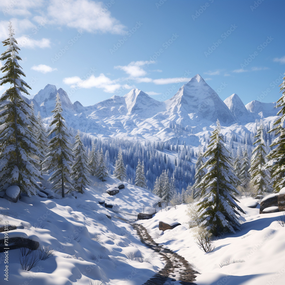 Snowy landscape created with Generative Ai Snowy landscape created with Generative Ai