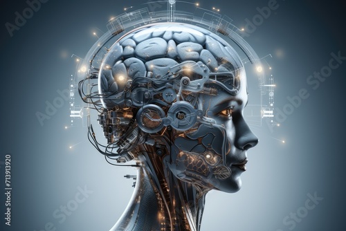 Human Brain region: hippocampus, amygdala, frontal, parietal, temporal, occipital lobes, Broca's and Wernicke's areas, corpus callosum, basal ganglia. 3D brain parts model cyborg ai medtech skull head