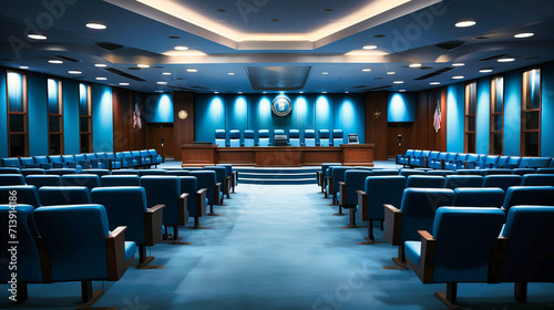 Enter the grandeur of a government chamber with a modern design. This illustration conveys the seriousness and elegance of a legislative environment. photo