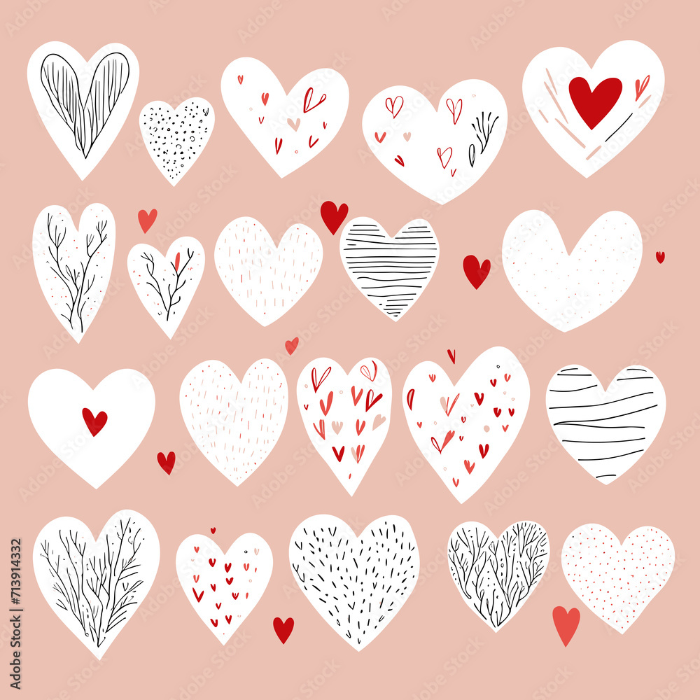 Set of hand drawn love part of an design elements collection featuring flat style elements isolated on	