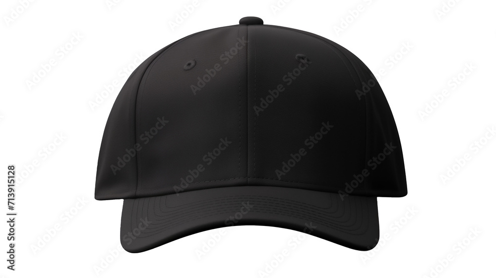 Fototapeta premium Sleek Style Statement - Isolated Black Baseball Cap on White Background, Transparent PNG Mockup