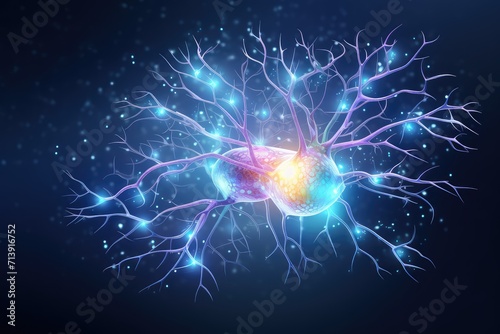 Neural Colorful Brain Nerve Cell Energy Connection, Brain Dots Pattern Neuronal Network, Vibrant Colored motley medical vector human mind energy lightning brain tree neurons communicating illustration
