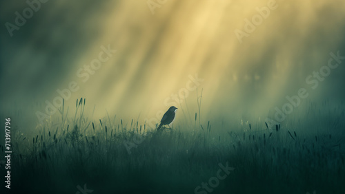 Minimalist Majesty: Bird and Light Beams in a Landscape © 대연 김