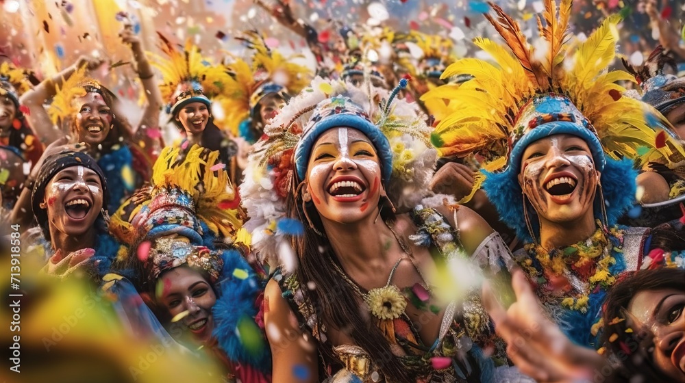 Brazilian carnival - Happy people celebrating brazilian carnival, Generative ai - obrazy, fototapety, plakaty 