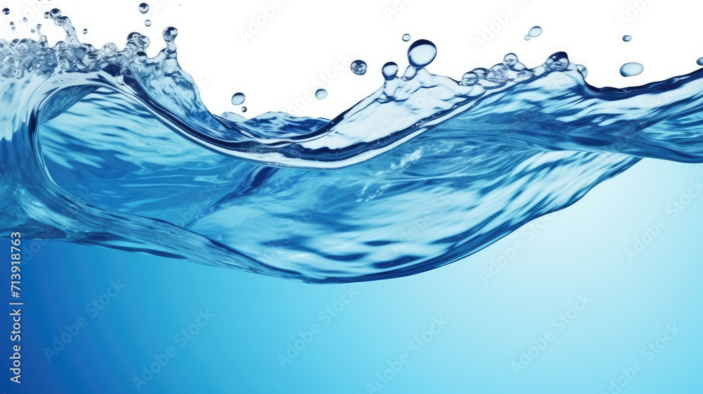 Water splashes and drops isolated on white background. Abstract background with blue water wave Water splashes and drops isolated on white background. Abstract background with blue water wave