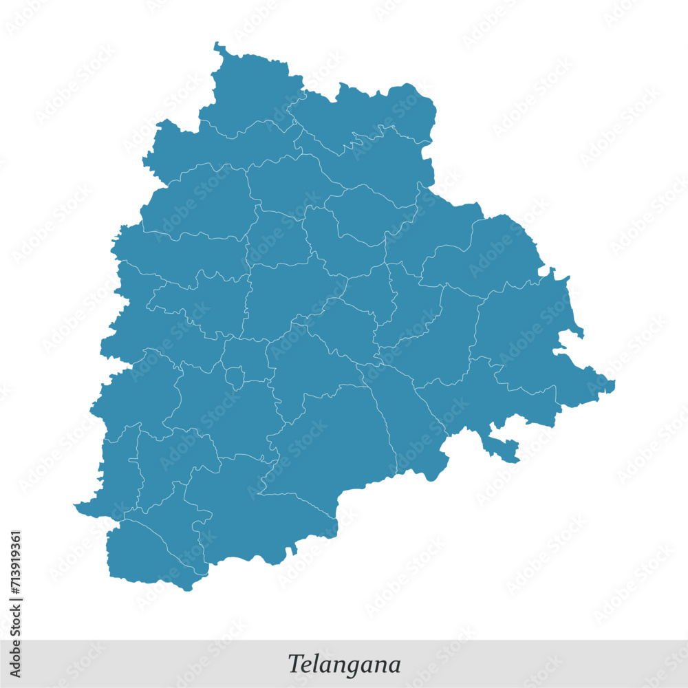 Fototapeta premium map of Telangana is a state of India with districts