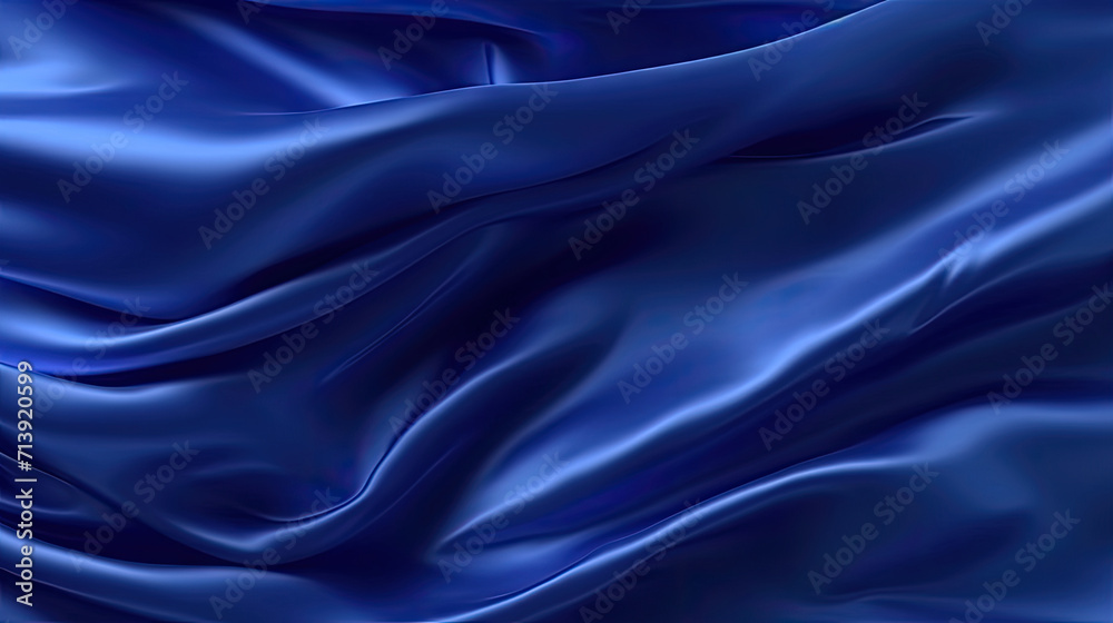 Fototapeta premium blue silk background,navy blue satin cloth background on dark blue background, blue 3D plain cloth with wrinkles