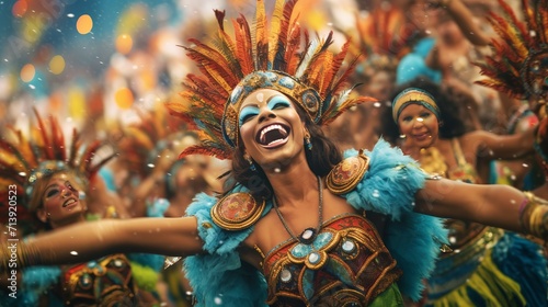 Brazilian carnival - Happy people celebrating brazilian carnival  Generative ai