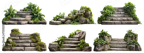 Set of stone steps surrounded by lush greenery, cut out © Yeti Studio