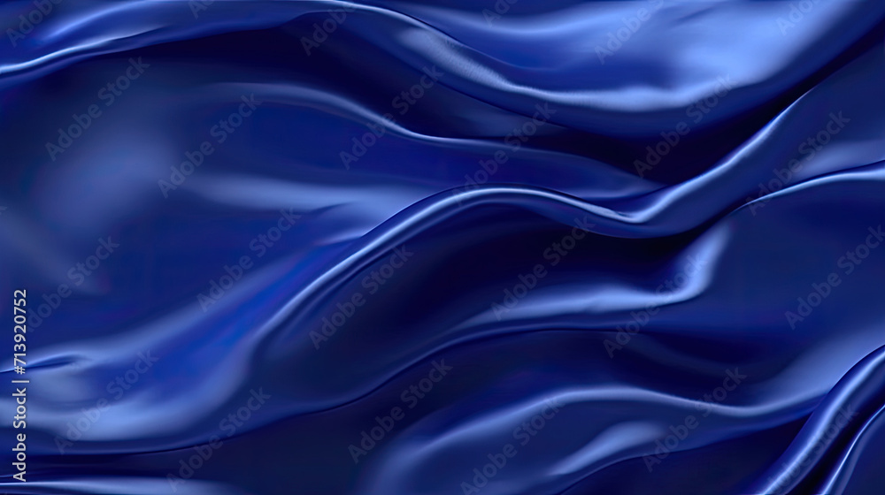 blue silk background,navy blue satin cloth background on dark blue background, blue 3D plain cloth with wrinkles